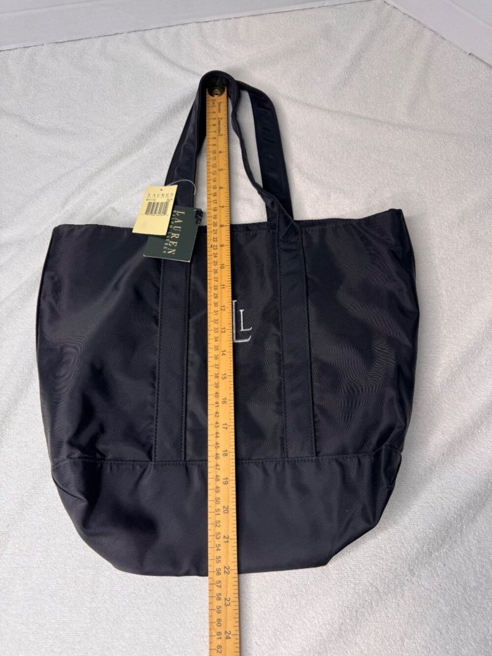 NWT Lauren Ralph Lauren Black Nylon Tote Bag Embroidered Logo Pockets Travel - Picture 9 of 9